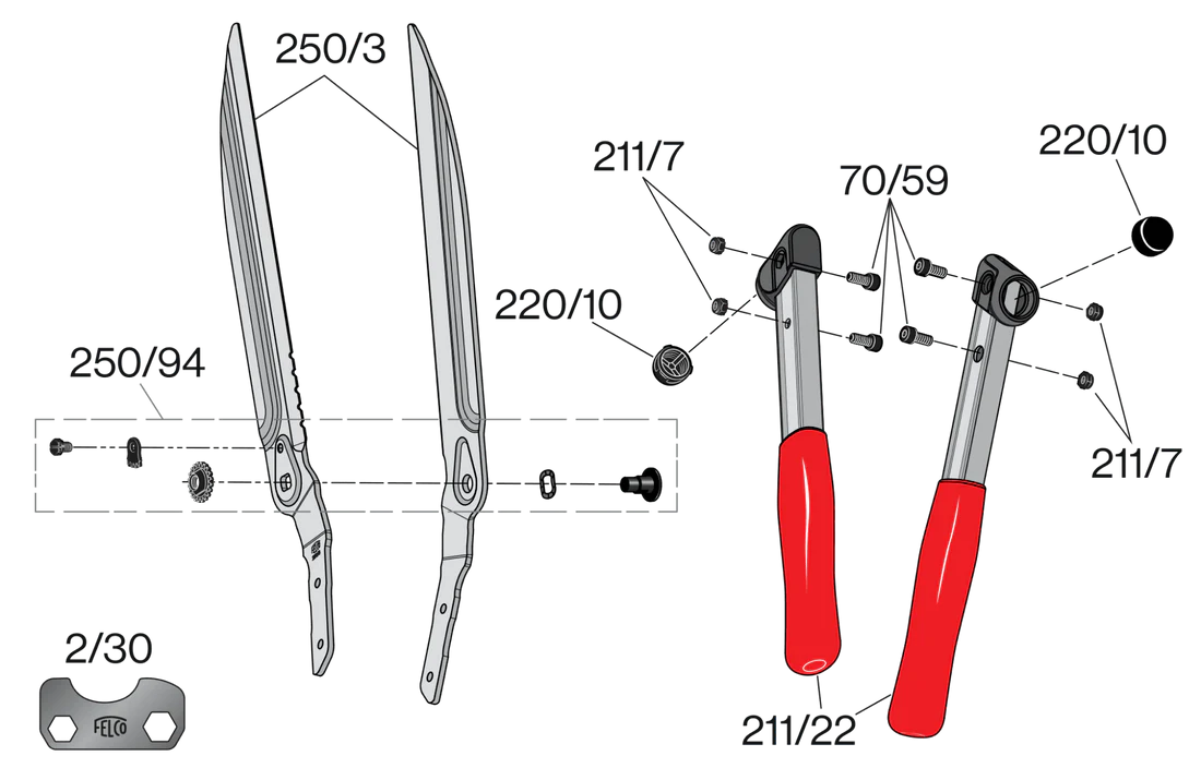Pièces détachées pour cisaille à haie FELCO 250-57